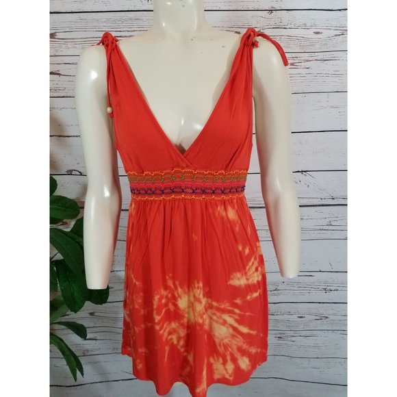 Victoria's Secret PINK Top Tunic Orange Tie-Dye haltar v-neck Sz Large - Picture 1 of 8